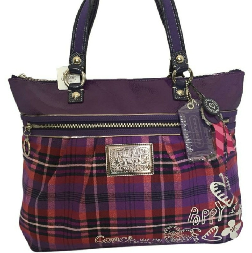 Coach Poppy Tartan Plaid Glam Handbag - Picture 1 of 6